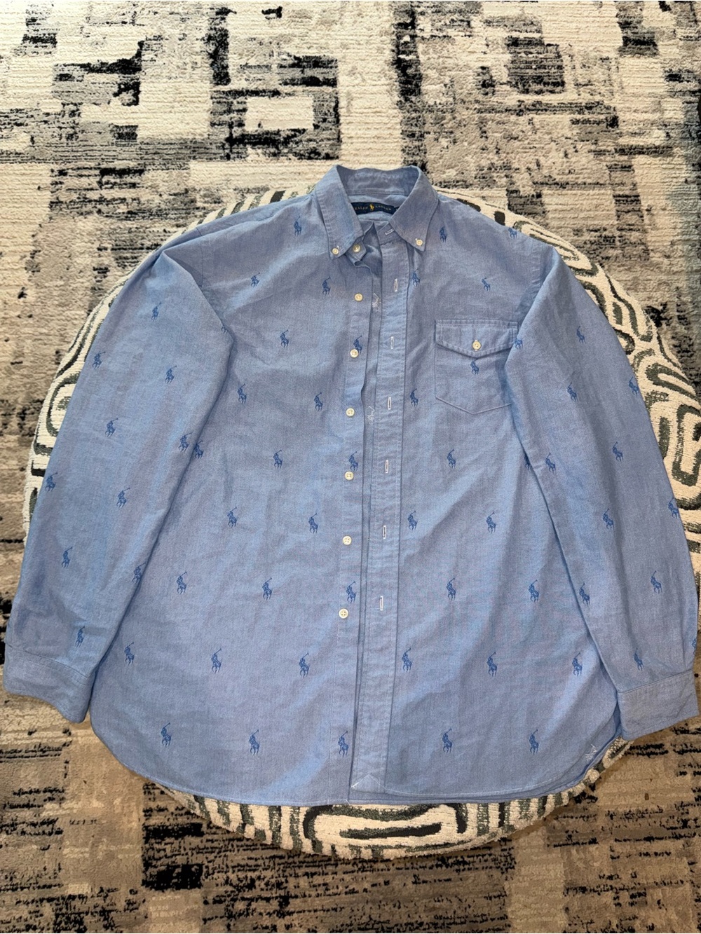 Ralph Lauren Light Blue Button-Down Shirt with Blue Pony Embroidery